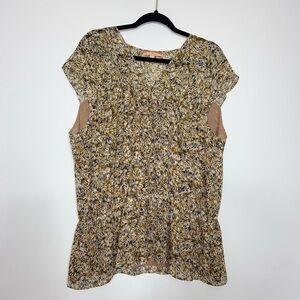 Ellen Tracy gold black tan sleeveless peplum blouse, xl